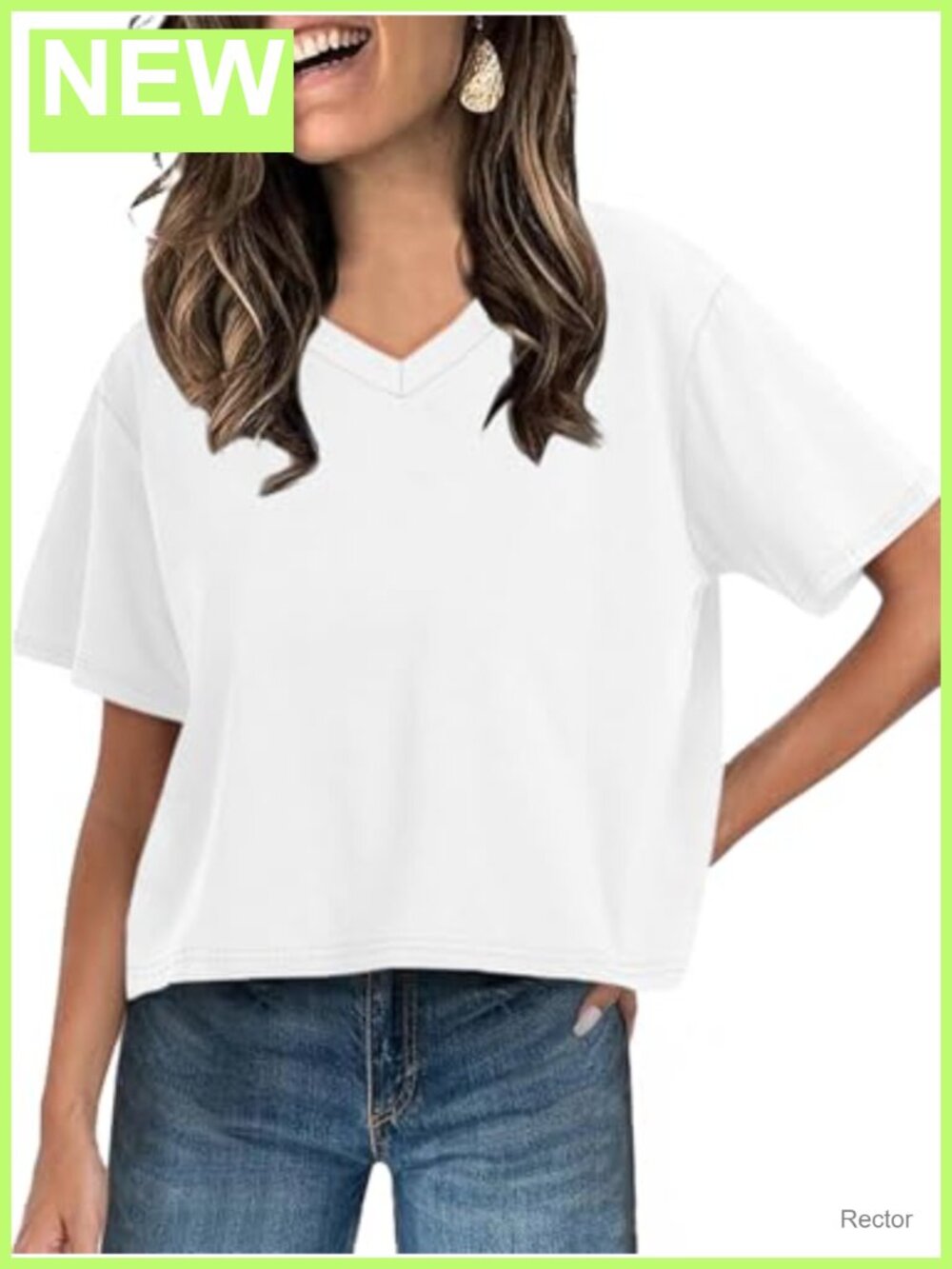 Women Cropped T Shirt Short Sleeve V Neck Loose Fit Casual Top